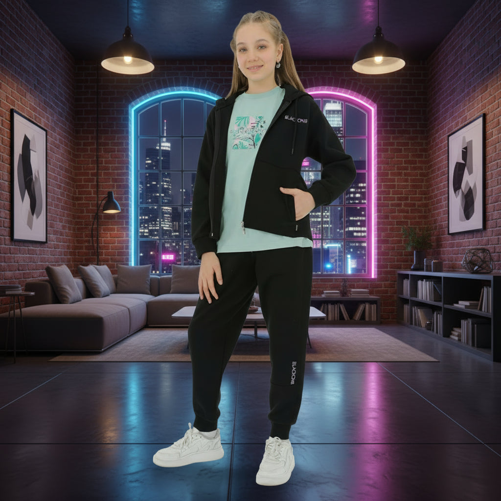 Zip-Up Hoodie Girls Jogger Set