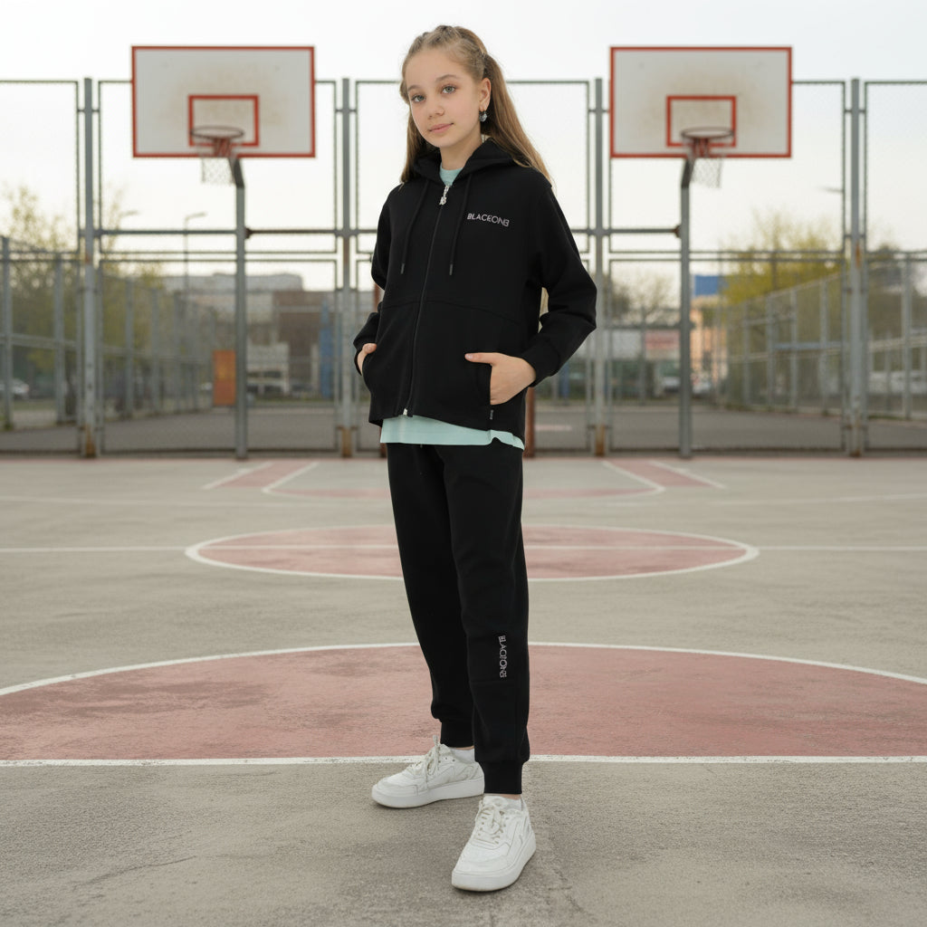 Zip-Up Hoodie Girls Jogger Set