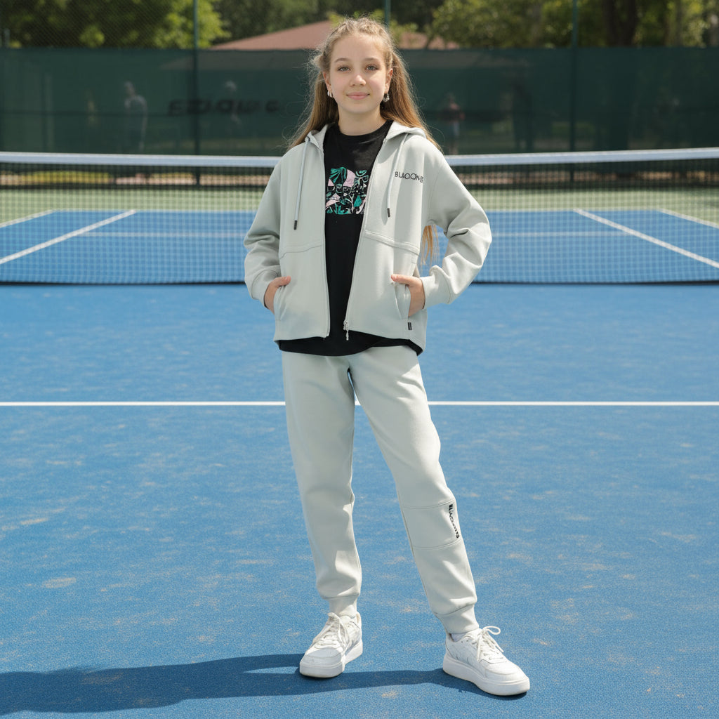 Zip-Up Hoodie Girls Jogger Set