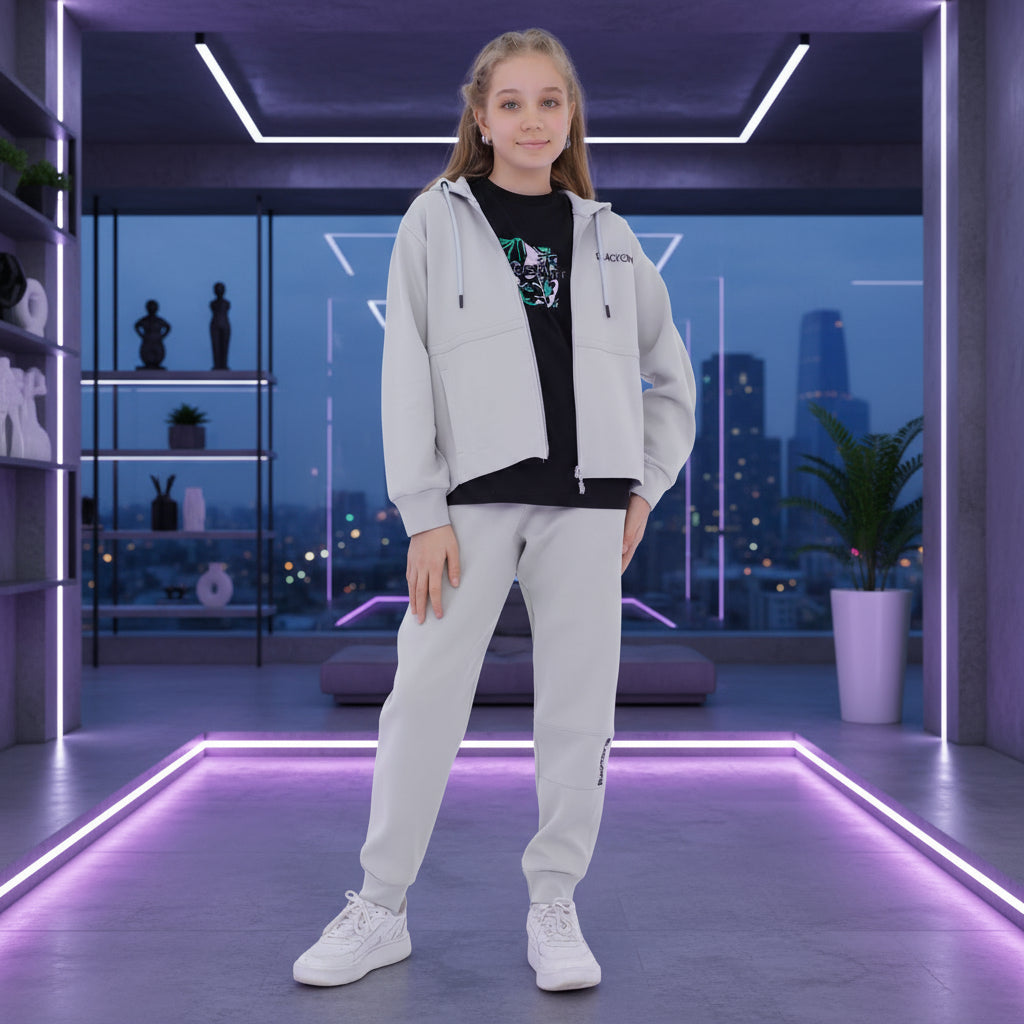 Zip-Up Hoodie Girls Jogger Set